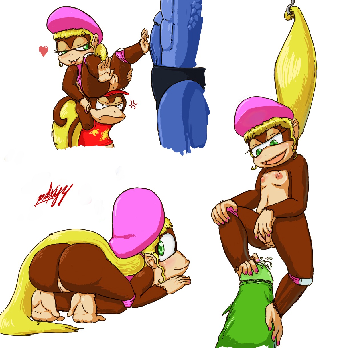 color diddy_kong dixie_kong donkey_kong_(series) female furry kong kremling male multiple_males nintendo pdxyz rule34