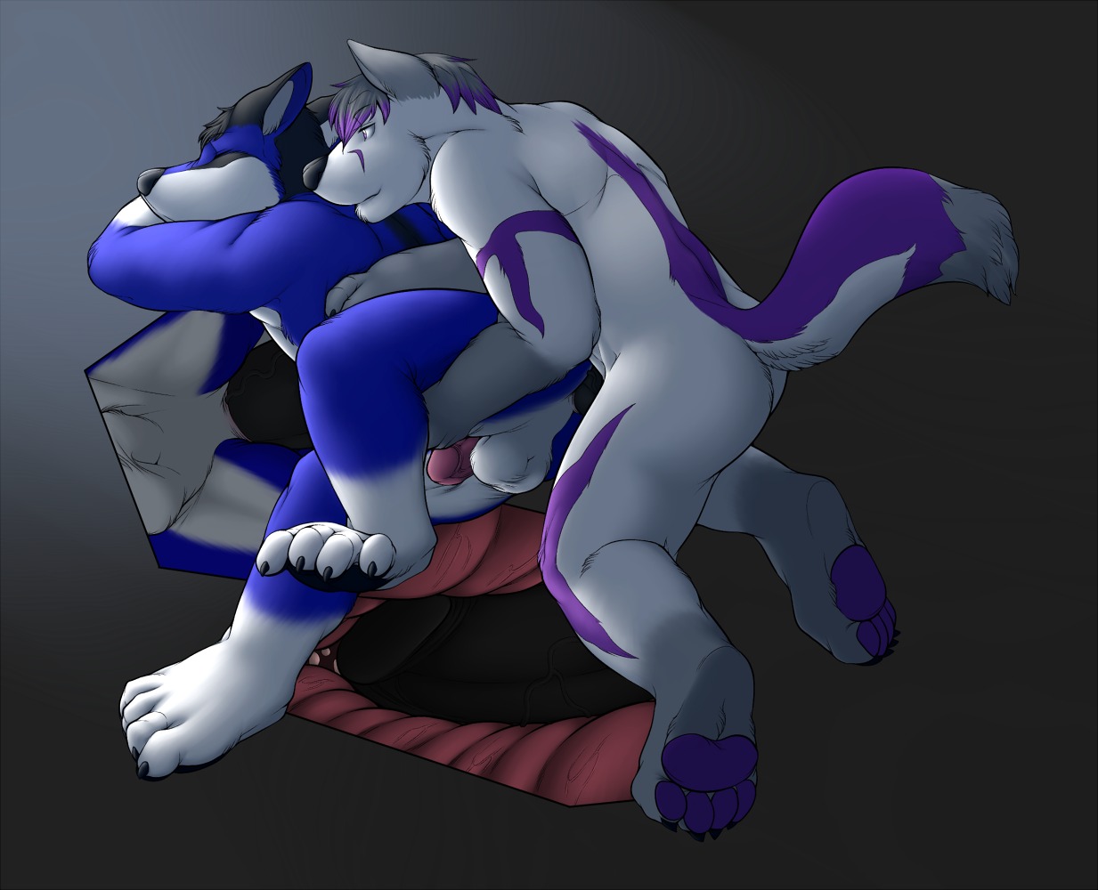 anal anal_penetration anthro anthro_on_anthro arinmal balls bashfulwolf bodily_fluids canid canine canis cum cum_inside digital_media_(artwork) duo e621 erection eyes_closed from_behind_position genital_fluids genitals gradient_background grey_background humanoid_genitalia humanoid_penis internal katida male male/male male_penetrated male_penetrating male_penetrating_male mammal markings nude pawpads paws penetration penis redrusker sex simple_background tail wolf