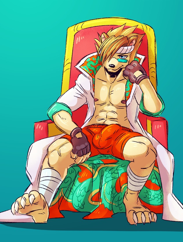 anthro barefoot biped blonde_hair blue_eyes bulge canid canine canis domestic_dog e621 feet hair male mammal nipples seaside_(artist) solo