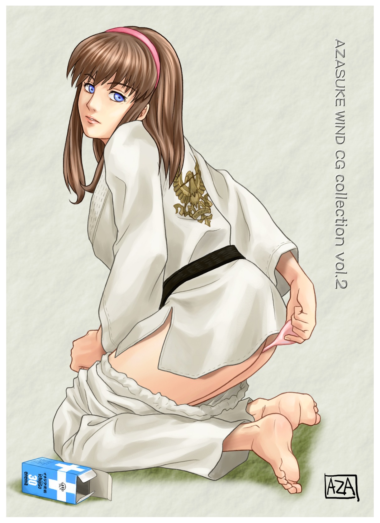 1girls azasuke clothing dead_or_alive enema enema_bulb female female_only highres hitomi_(doa) kneeling rule34 solo tecmo