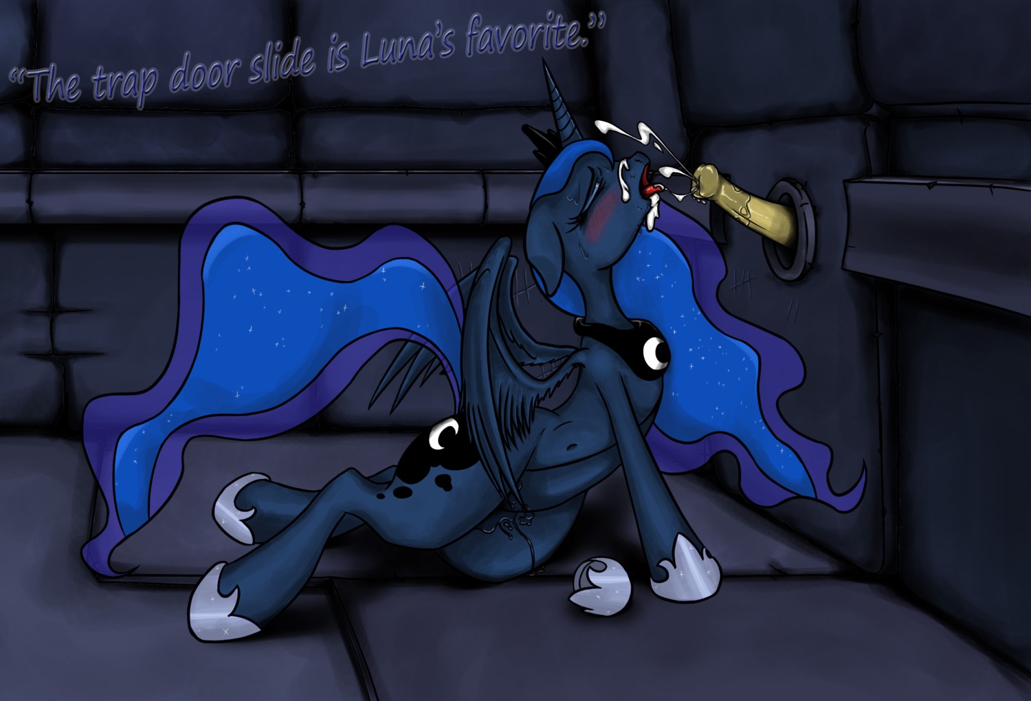 almar blue_body blue_feathers blush bodily_fluids castle chamber crown cum cumshot cutie_mark duo e621 ejaculation english_text equid equine erection eyes_closed faceless_character faceless_male feathered_wings feathers female female_focus feral friendship_is_magic genital_fluids genitals glory_hole hair hasbro headgear hi_res hooves horn horseshoe long_hair male male/female mammal mane masturbation my_little_pony mythological_creature mythological_equine mythology navel oral orgasm penis precum princess_luna_(mlp) saliva sex solo_focus sweat text tiara tongue vaginal vaginal_fluids vaginal_masturbation vulva wet winged_unicorn wings