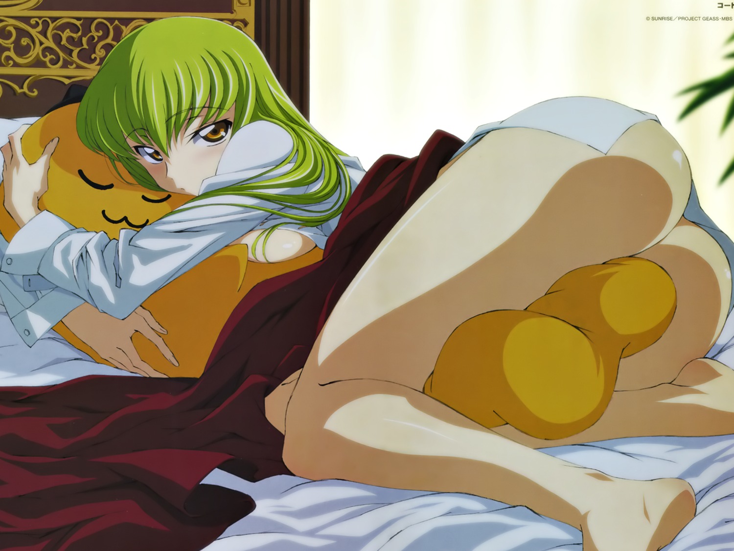 ass blush breasts c.c. cheese-kun code_geass female highres long_hair open_clothes open_shirt pizza_hut rule34 wallpaper