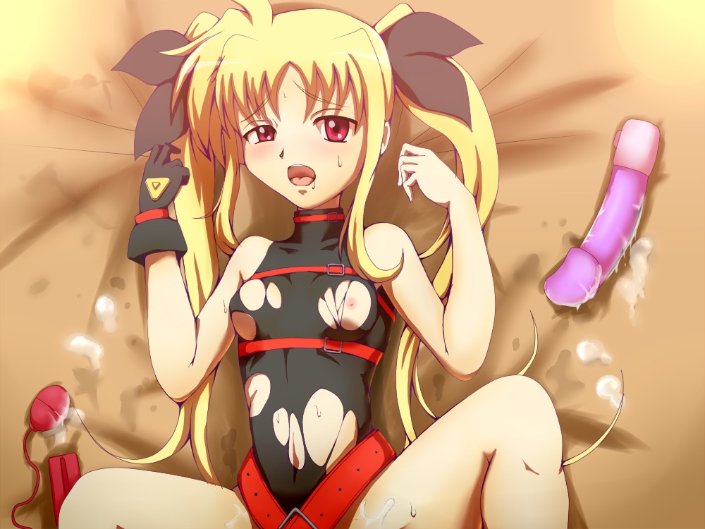 1girls blonde blonde_hair dildo fate_testarossa female mahou_shoujo_lyrical_nanoha mahou_shoujo_lyrical_nanoha_a's ripped_clothing rule34