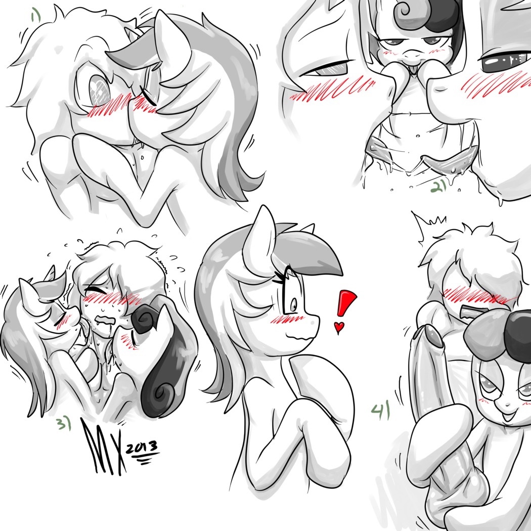1:1 2013 ball_fondling balls bestiality big_penis black_and_white_and_red blush bodily_fluids bonbon_(mlp) digital_media_(artwork) drooling e621 earth_pony equid equine erection exclamation_point eye_contact eyes_closed female feral fondling friendship_is_magic genitals greyscale grope group hair hasbro heart_symbol horn horse human human_on_feral interspecies kissing licking looking_at_another lyra_heartstrings_(mlp) male male_on_feral mammal monkeyxflash monochrome my_little_pony mythological_creature mythological_equine mythology navel open_mouth penis pony saliva simple_background smile spot_color tongue tongue_out unicorn white_background