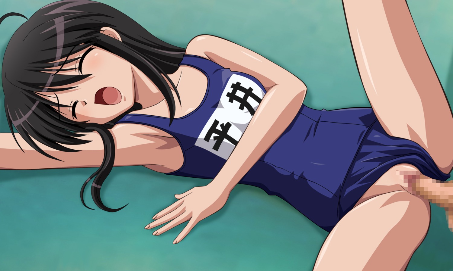black_hair blush censored closed_eyes clothed_sex clothing female long_hair male open_mouth penetration penis pussy rule34 school_swimsuit sex shakugan_no_shana shana spread_legs swimsuit swimsuit_aside vaginal_penetration