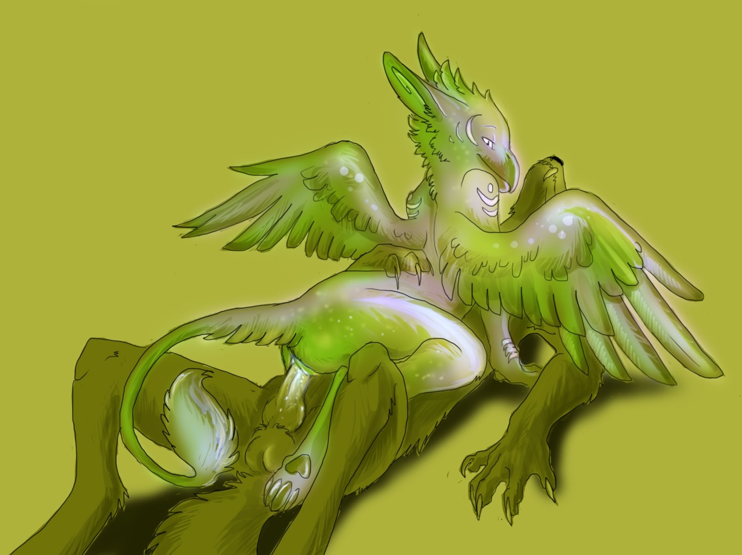 2013 anthro avian balls beak blajn bodily_fluids butt canid canine canis claws cum cum_inside duo e621 erection feathered_wings feathers female female_on_top female_penetrated from_front_position fur genital_fluids genitals green_theme gryphon interspecies knot looking_at_viewer lying male male/female male_on_bottom male_penetrating male_penetrating_female mammal mythological_avian mythological_creature mythology nude on_back on_bottom on_top paws penetration penile penile_penetration penis penis_in_vagina restricted_palette reverse_missionary_position sex simple_background spread_legs spreading tail vaginal vaginal_penetration vulva wings wolf