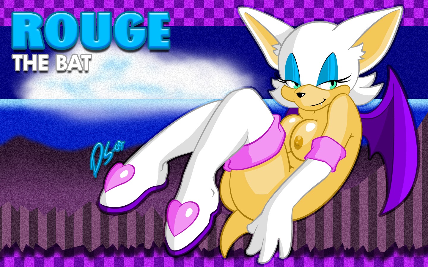 anthro bat breasts character_name female female_only huge_eyes mostly_nude rouge_the_bat rule34 side_view solo sonic_(series) tagme toony white_boots white_gloves