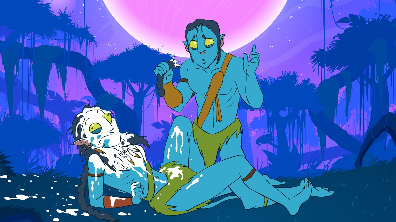 1boy 1girls 2d alien alien_girl alien_only avatar breasts female jake_sully jake_sully_(na'vi) male na'vi neytiri rule34