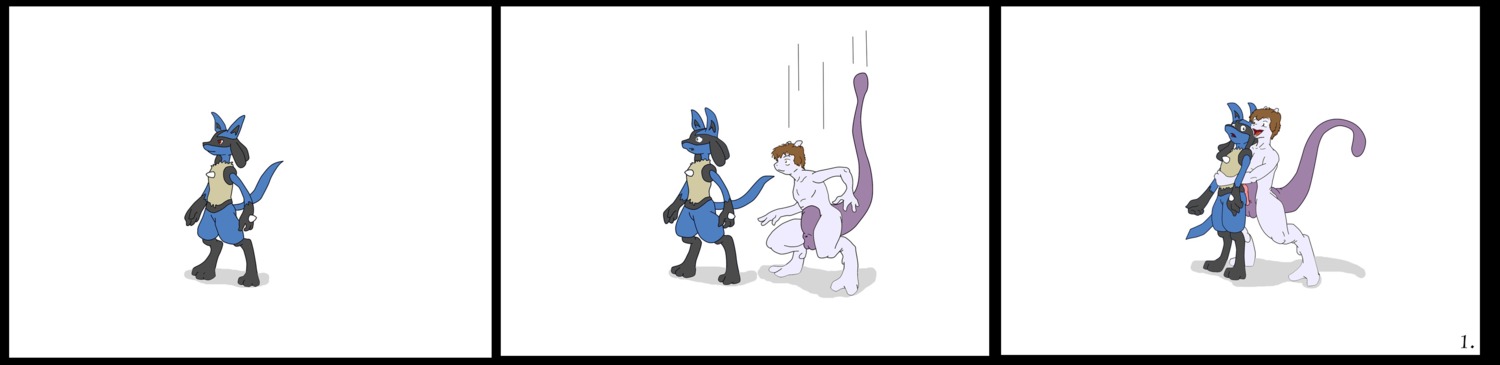 anthro canine color feline fur interspecies legendary_pokemon lucario male male_only mewtwo multiple_males nintendo pokemon pokemon_(species) rule34 side_view tagme tail yaoi