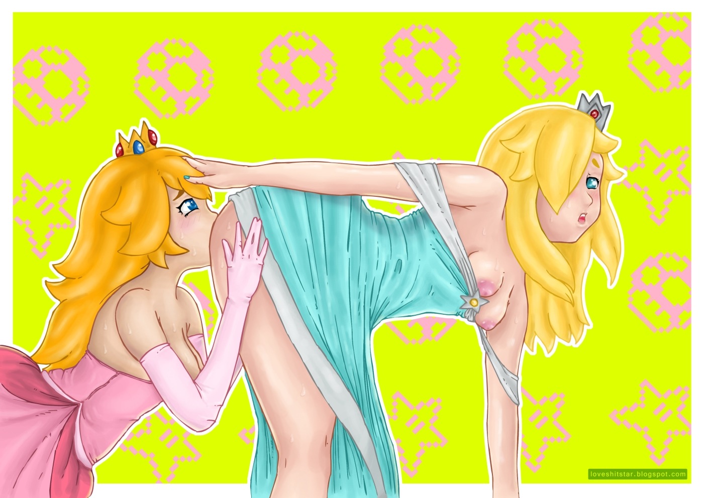 blonde_hair breasts clothes color crown eating_ass elbow_gloves female female_only gloves hair human loveshitstar mario_(series) multiple_females multiple_girls nintendo nipples princess_peach princess_rosalina rule34 side_view super_mario_bros. tagme yuri