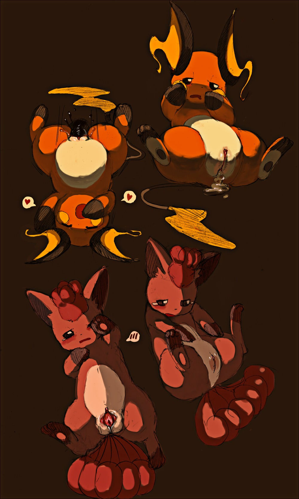anthro anthrofied biped blush bodily_fluids brown_background canid canine cervix clitoris crying cum cum_drip cum_in_vagina cum_inside cum_pool disembodied_penis dripping duo e621 female gaping gaping_vagina generation_1_pokemon genital_fluids genitals halsione heart_symbol hi_res lying male male/female male_penetrating mammal multi_tail multiple_poses multiple_scenes nintendo nude penetration penis plump_labia pokemon pokemon_(species) pokemorph pose raichu rodent sex simple_background sitting sketch_page solo solo_focus tail tears upside_down vaginal vaginal_canal vaginal_penetration vulpix vulva