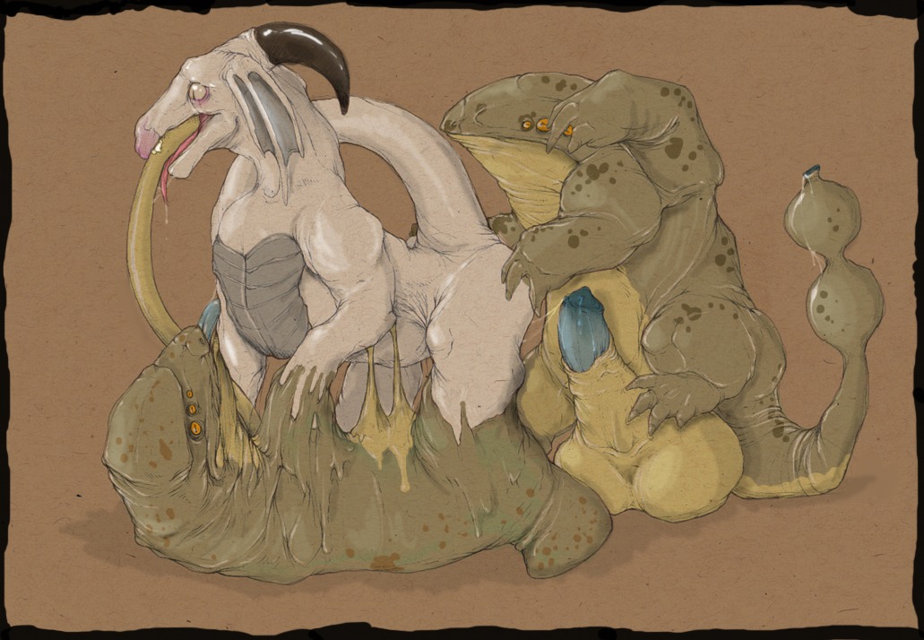 balls big_balls digital_media_(artwork) dragon e621 erection genitals group group_sex horn male male/male mythological_creature mythological_scalie mythology oddbird penis scalie sex slime tail threesome trio unknown_species