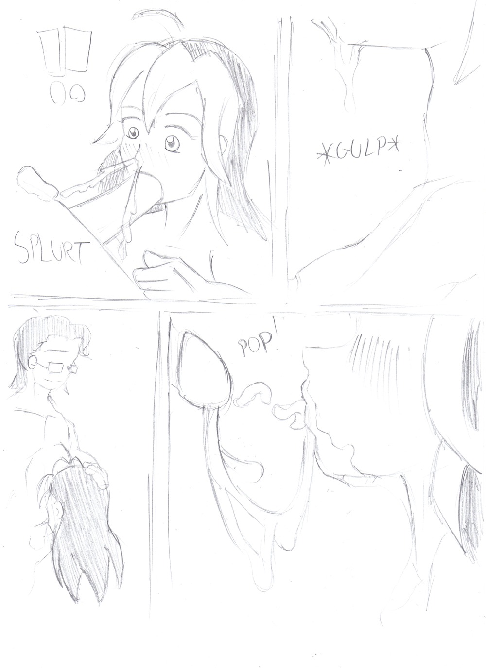 artist_request bespectacled blush comic cum ejaculation female gary_thompson glasses long_hair menage_a_3 monochrome oral rule34 straight swallowing_cum webcomic zii
