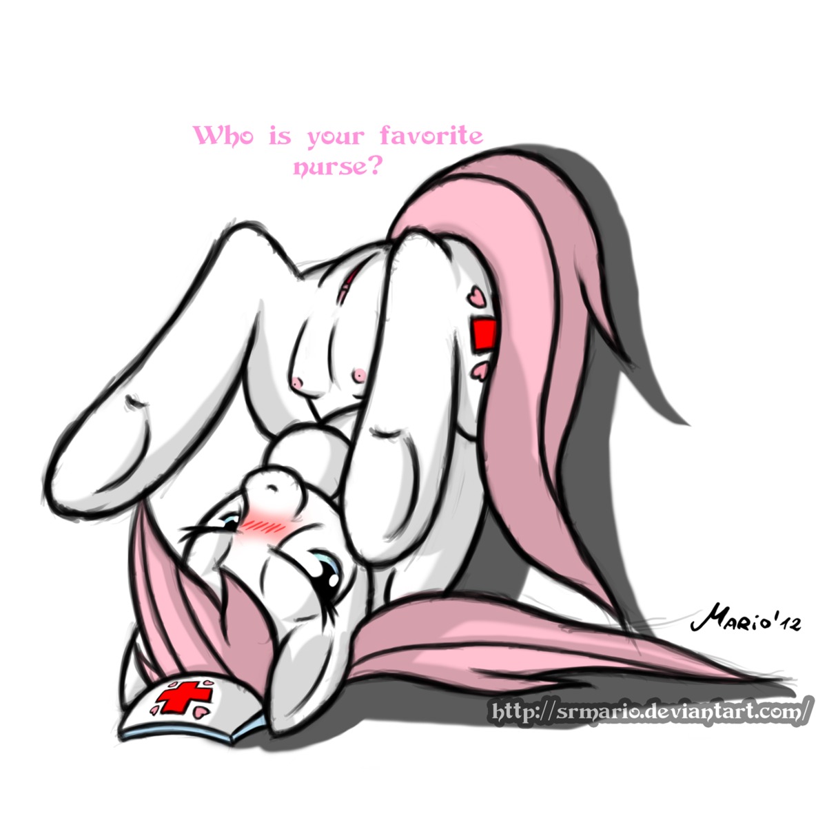 1:1 2012 blush clothing cutie_mark e621 earth_pony english_text equid equine female feral friendship_is_magic genitals hair hasbro hat hat_only headgear headgear_only headwear headwear_only hi_res horse looking_at_viewer lying mammal mostly_nude my_little_pony nurse_clothing nurse_hat nurse_headwear nurse_redheart_(mlp) on_back pony presenting signature solo srmario tail teats text url vulva