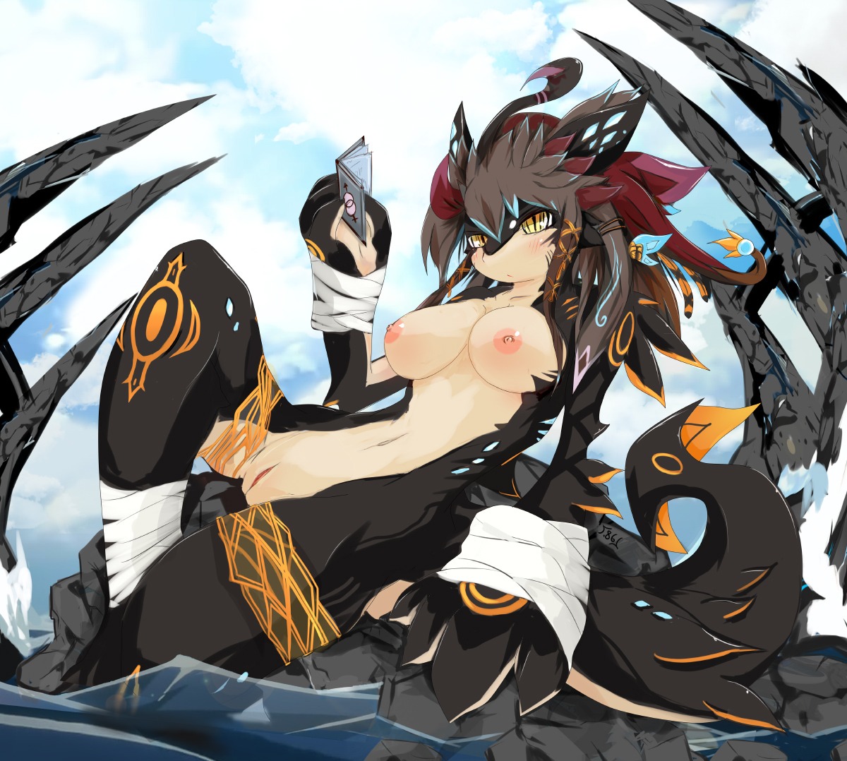anthro big_breasts book breasts dragon dragoon86 e621 female female_symbol gender_symbol genitals looking_at_viewer male/female_symbol male_symbol mythological_creature mythological_scalie mythology nipples non-mammal_breasts non-mammal_nipples nude pinup pose scalie sexuality_symbol solo symbol tail vulva