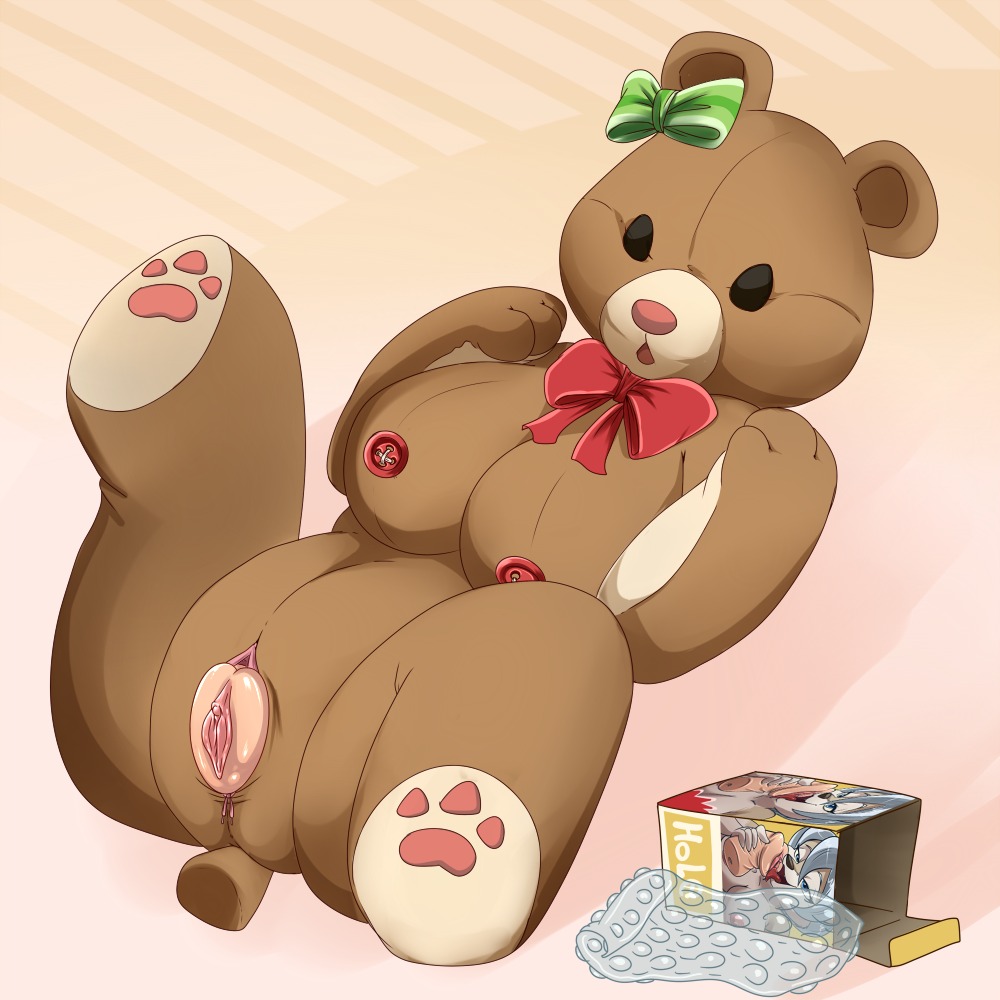 1:1 abstract_background accessory anthro bear big_breasts blue_hair bow_(feature) bow_accessory bow_ribbon box breasts bubble_wrap button_(fastener) button_eyes clitoris container digital_media_(artwork) e621 embedded_penetrable_sex_toy english_text eyebrows eyelashes female fur genitals grey_body grey_fur grey_hair hair hair_accessory hair_bow hair_ribbon inanimate_object lonbluewolf luu_(lonbluewolf) lying mammal nipples nude on_back on_ground open_mouth pawpads paws penetrable_sex_toy penetrable_sex_toy_insertion plushie plushophilia raised_leg ribbons sex_doll sex_toy simple_background solo teddy_bear text tongue vulva