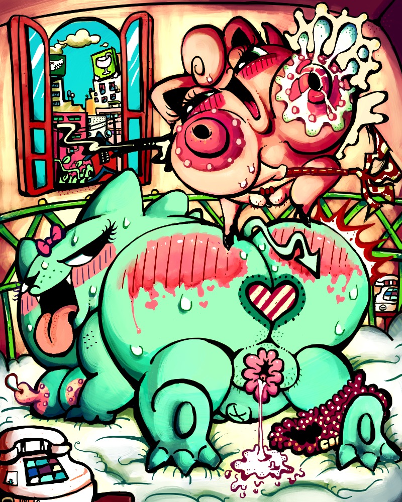 4:5 accessory big_breasts big_butt blush bodily_fluids bow_(feature) bow_accessory bow_ribbon breasts butt butt_slap clothed clothing duo e621 female female/female generation_1_pokemon gengar genitals hair_accessory hair_bow hair_ribbon huge_breasts jigglypuff lactating momopi nintendo nipples open_mouth panties panties_down partially_clothed pink_nipples plump_labia pokemon pokemon_(species) pubes ribbons salam slap spanking sweat tongue tongue_out underwear underwear_down vulva waddling_head