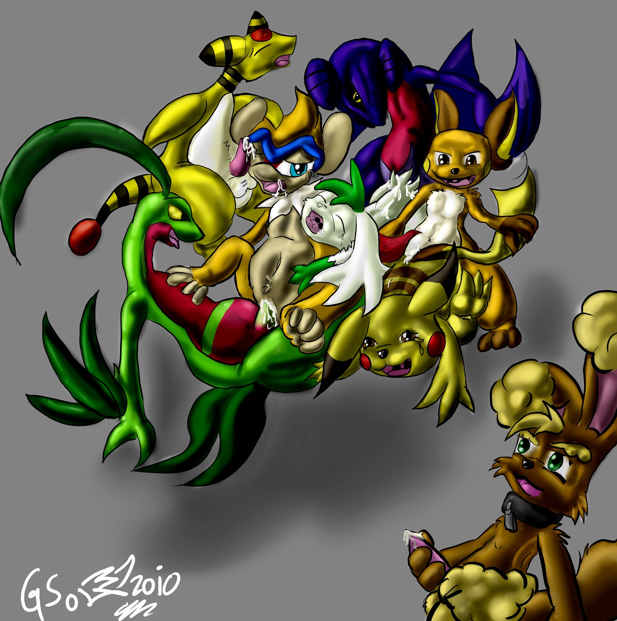2010 ambiguous_gender ampharos anthro buneary garchomp grovyle gs-fox interspecies legendary_pokemon male male/ambiguous monferno nintendo pikachu pokemon pokemon_(species) raichu rule34 shaymin what