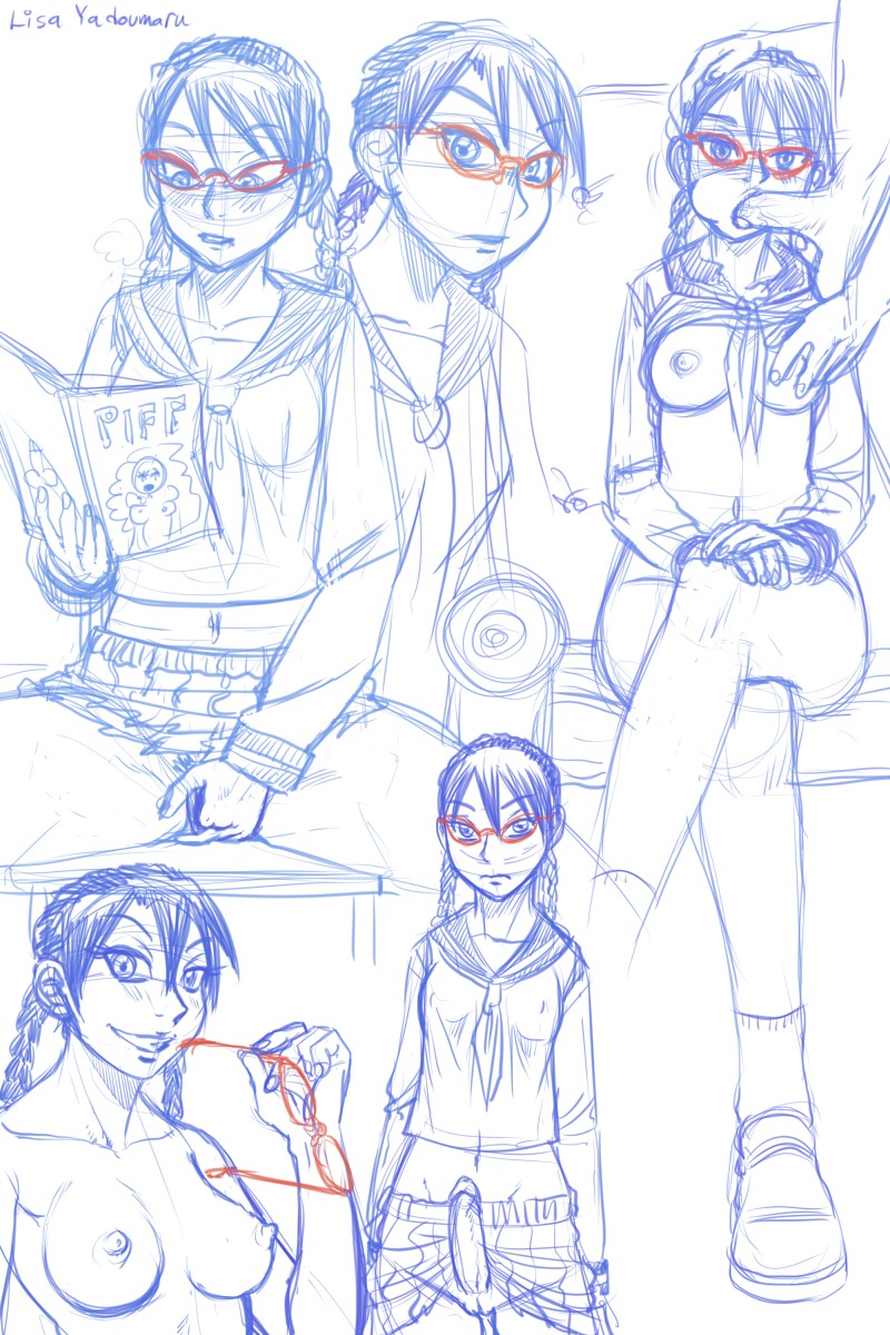1boy 1girls bleach breasts fellatio female female_masturbation fingering lisa_yadomaru male masturbation nipples no_panties penis pointy_chin rule34 school_uniform sitting sketch skirt solo_focus spidu tagme yadoumaru_lisa