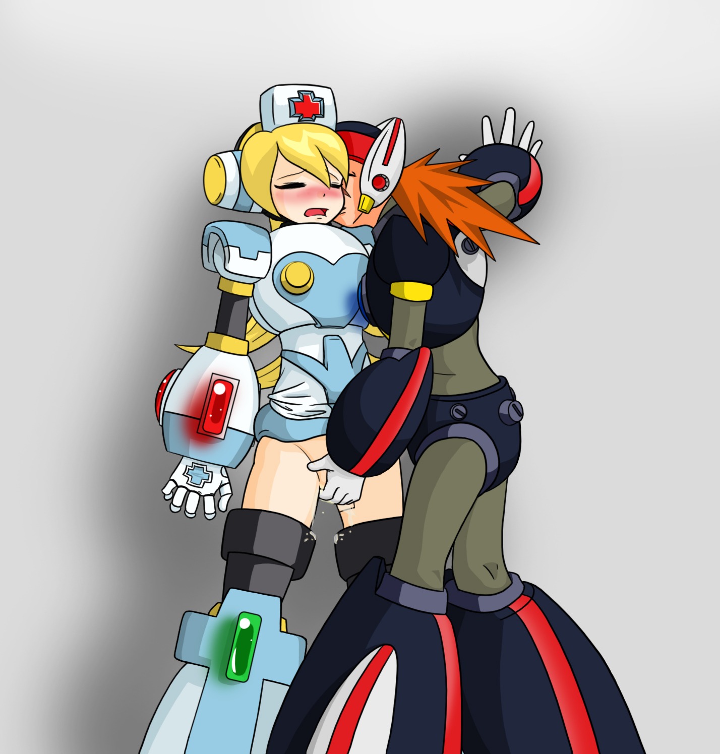 1boy 1girls axl_(mega_man) blush bottomless cinnamon_gaudille female male mega_man mega_man_x pussy rule34 tagme upskirt
