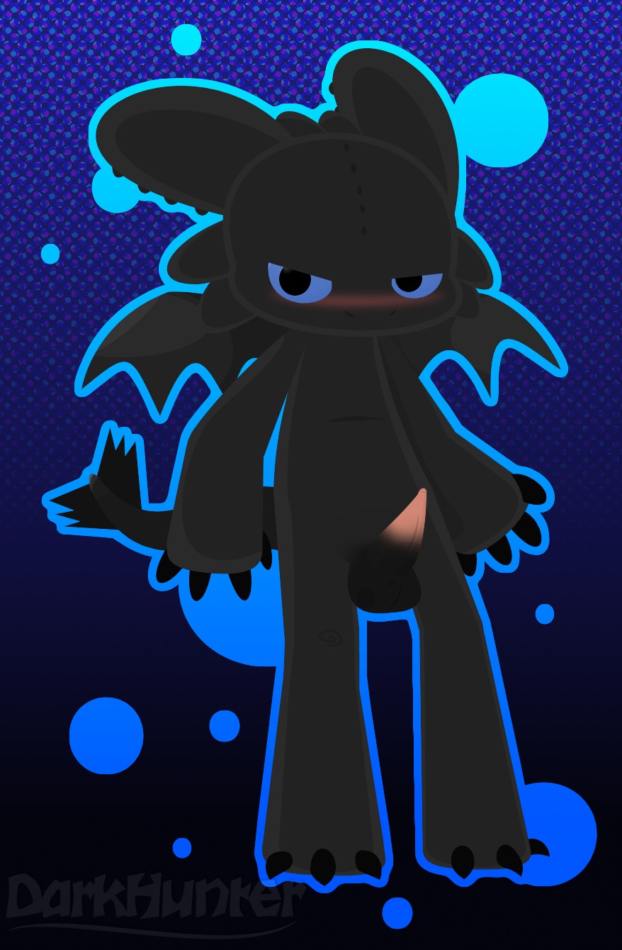 2012 anthro anthrofied balls black_balls black_body blue_eyes blush darkhunter dragon dreamworks e621 english_text erection european_mythology fury_(httyd) genitals grey_body hi_res how_to_train_your_dragon looking_at_viewer male membrane_(anatomy) membranous_wings mythological_creature mythological_scalie mythology night_fury non-mammal_balls nude penis scalie solo tail tapering_penis text toothless unknown_artist western_dragon wings