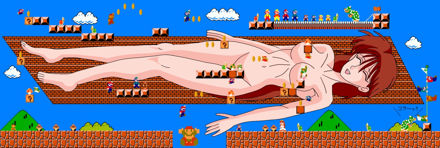 artist_request bowser female goomba koopa luigi male mario mario_(series) navel nintendo nipples pixel_art princess_peach rule34 straight_hair super_mario_bros. super_mario_bros._(nes) tagme