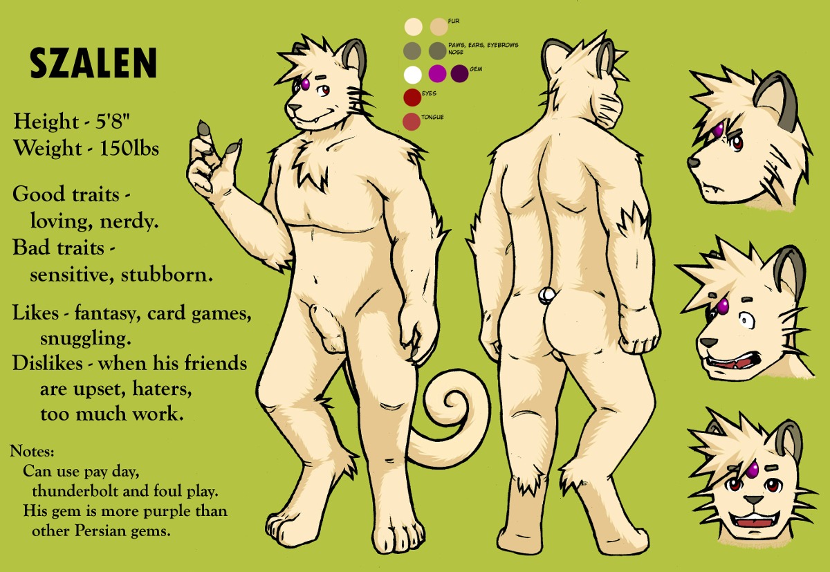 2013 anthro anthrofied balls biped e621 english_text felid fur generation_1_pokemon genitals male mammal model_sheet nintendo nude persian_(pokemon) pokemon pokemon_(species) pokemorph raus solo standing szalen text