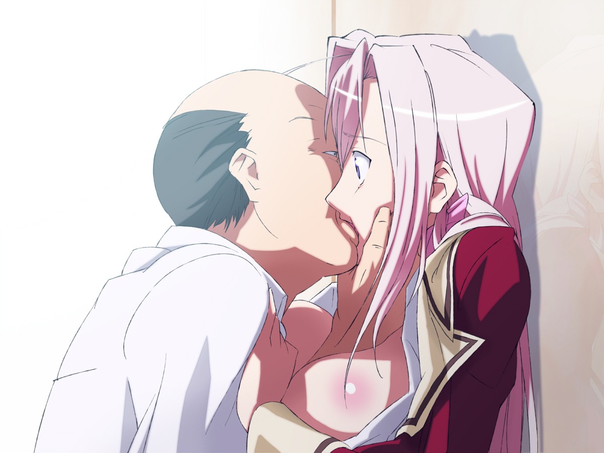 against_wall bald breasts charlotte_hazellink clothing fat_male female forced kissing large_breasts long_hair male open_clothes open_shirt pink_hair princess_lover rape rokoroto rule34 school_uniform schoolgirl shirt shock surprised violet_eyes wide_eyed