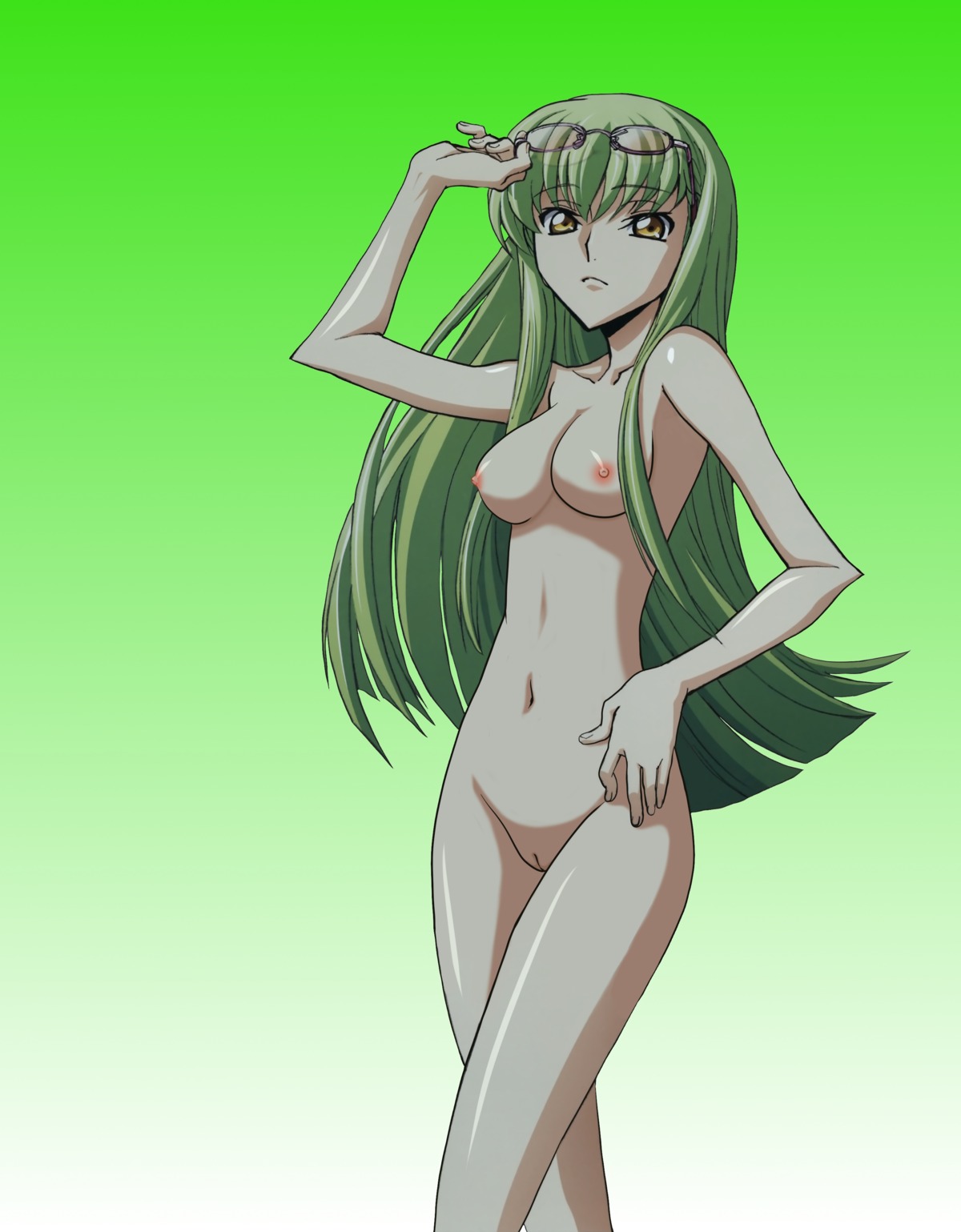 c.c. code_geass female green_hair high_resolution megane nipples nude nude_filter oppai photoshop pussy rule34 vagina yellow_eyes