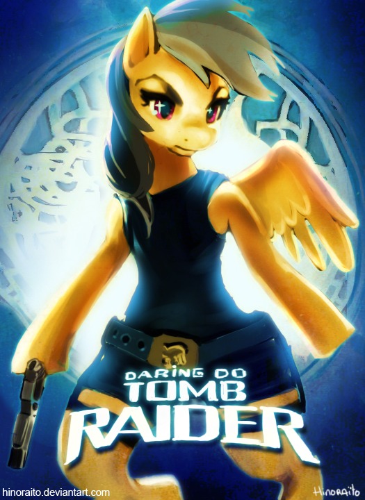 2012 belt belt_buckle bottomwear brown_body brown_feathers brown_hair buckle clothed clothing crossover daring_do_(mlp) e621 english_text equid equine feathered_wings feathers female feral friendship_is_magic fur gun hair handgun hasbro hinoraito holding_gun holding_object holding_ranged_weapon holding_weapon mammal my_little_pony mythological_creature mythological_equine mythology pegasus pistol poster poster_template ranged_weapon red_eyes shirt shorts simple_background solo text tomb_raider topwear url weapon wings yellow_body yellow_fur
