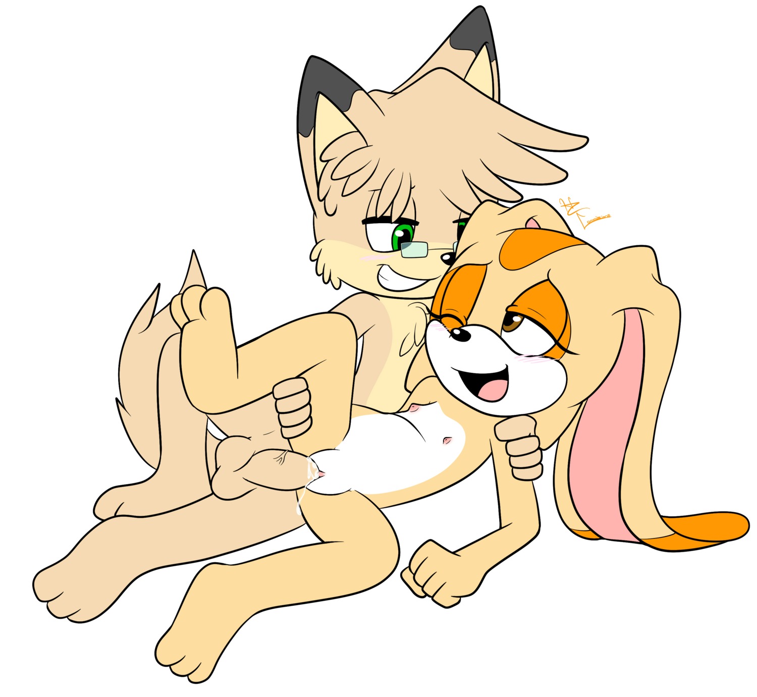 absurd_res amatsucat anthro blush canon_x_oc cream_the_rabbit duo e621 erection eyewear female female_penetrated genitals glasses happy happy_sex hi_res lagomorph leporid lying male male/female male_penetrating male_penetrating_female mammal nude on_side penetration penile penile_penetration penis penis_in_vagina pietro rabbit sega sex simple_background sonic_the_hedgehog_(series) spread_legs spreading toony vaginal vaginal_penetration vulva wearing_glasses white_background young young_anthro young_female young_male young_on_young