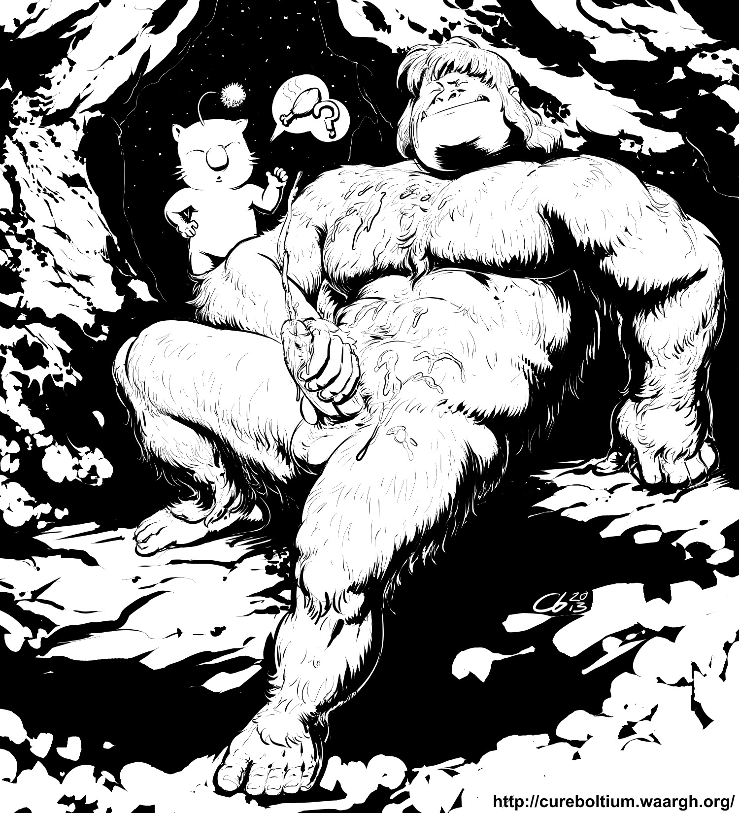 2013 abs antennae_(anatomy) balls being_watched black_and_white bodily_fluids caught_in_the_act cave cum cum_on_chest cum_on_face cum_on_own_face cum_on_penis cum_on_self cumshot cureboltium dialogue digital_media_(artwork) duo e621 ejaculation english_text erection eyes_closed final_fantasy final_fantasy_vi foreskin fur genital_fluids genitals hair hi_res humanoid humanoid_genitalia humanoid_penis humor larger_male line_art looking_at_another male male/male mammal masturbation mog_(final_fantasy) monochrome moogle muscular night nude orgasm partially_retracted_foreskin pecs penile penile_masturbation penis pictographics pom_antennae shaded shaded_line_art sitting size_difference smaller_male spread_legs spreading square_enix star text three-quarter_view umaro_(final_fantasy) url vein walk-in whiskers white_body white_fur yeti
