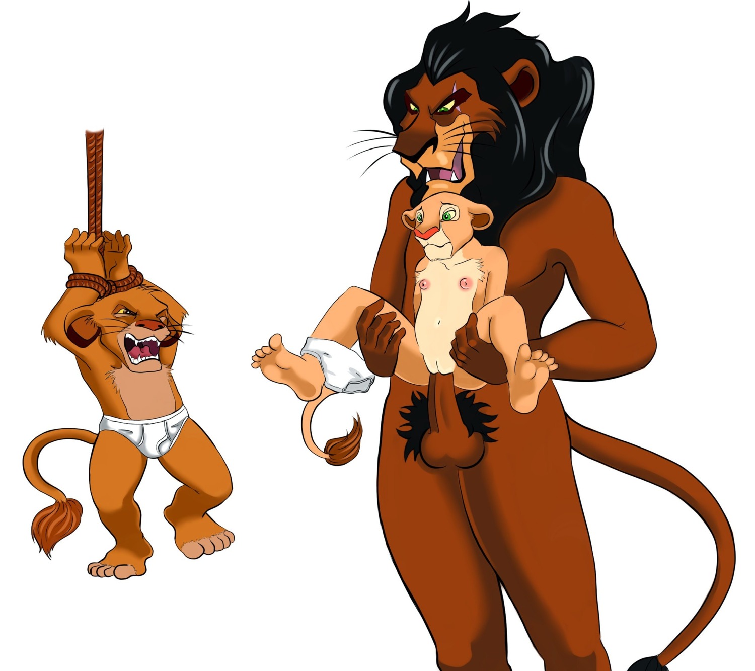4_fingers 5_toes adult_on_young age_difference anthro anthrofied arms_tied athletic athletic_anthro athletic_female athletic_male balls bare_breasts bare_chest barefoot bdsm black_mane bondage bound breasts briefs brown_balls brown_body brown_fur brown_penis brown_tail child clothed clothing cuckold disney e621 erection feet felid female fingers forced front_view frown fur genitals group hi_res leg_grab lifted lifting lion male male/female mammal mane nala_(the_lion_king) navel nipples nude older_male open_mouth orange_body orange_fur orange_tail pantherine panties panties_around_ankle paws penetration penis pink_nipples rape restrained reverse_stand_and_carry_position rope scar scar_(the_lion_king) sex simba_(the_lion_king) simple_background small_breasts smile smirk snout soles spread_legs spreading standing standing_sex tail tail_tuft teeth the_lion_king toes topless tuft underwear unknown_artist vaginal vaginal_penetration where_is_your_god_now white_background white_briefs white_clothing white_underwear young young_anthro young_penetrated younger_penetrated