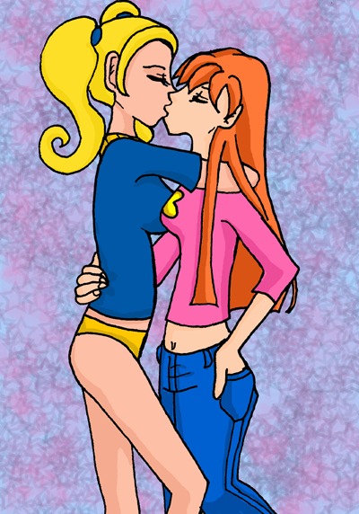 2girls bare_midriff blonde_hair brittany_taylor clothing daria female height_difference jeans kissing multiple_females multiple_girls panties quinn_morgendorffer red_hair rule34 yuri