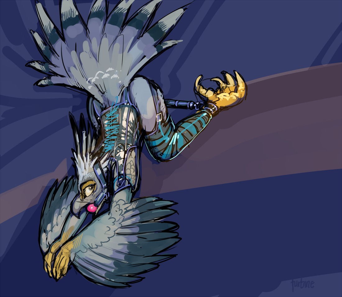 4_toes accipitriform anisodactyl anthro avian avian_arms avian_feet ball_gag bdsm bird bondage bound clothing corset e621 feet gag gagged kauko_(andrewneo) legwear lingerie male scuted_feet scuted_hands scutes secretary_bird solo stockings submissive submissive_male toes topwear turbinedivinity