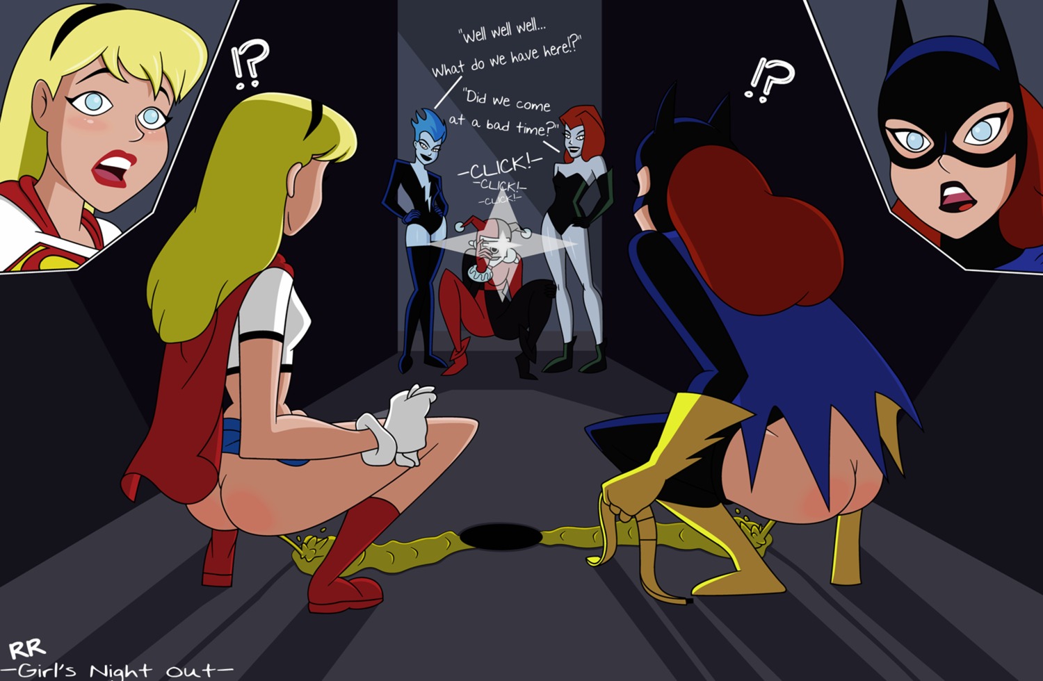 barbara_gordon batgirl batman_(series) dc dc_comics dcau female female_only harley_quinn justice_league livewire peeing poison_ivy randomrandom rule34 supergirl superman_(series)