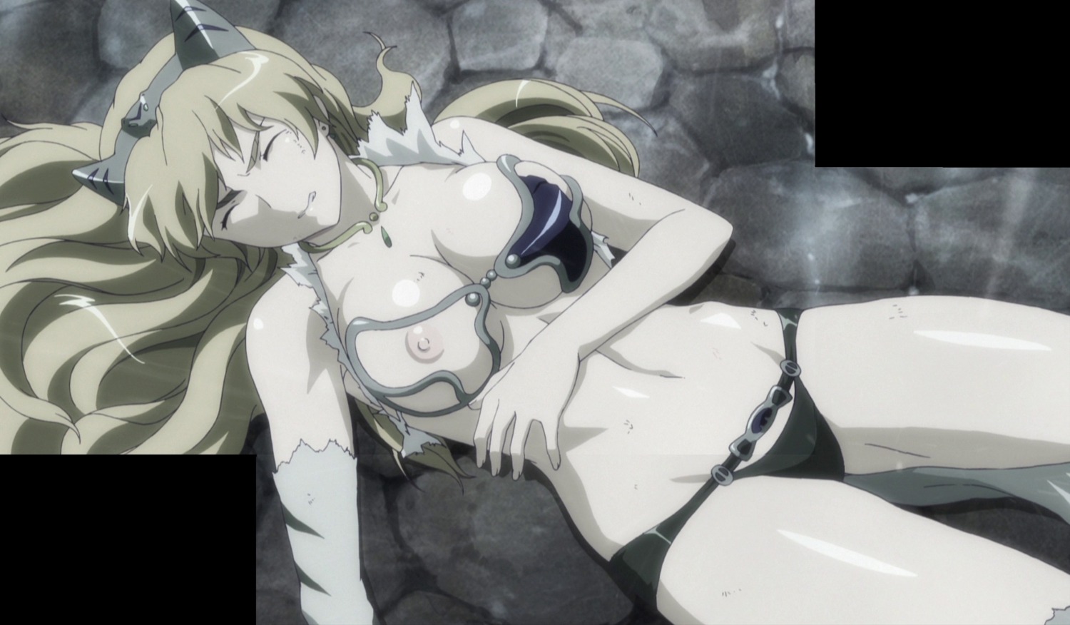 blonde_hair breasts closed_eyes elina female high_resolution long_hair lying_down queen's_blade rule34 screencap solo torn_clothes
