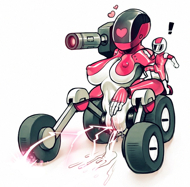 blaster_master bodily_fluids breasts cum duo e621 electricity female genital_fluids genitals gun heart_symbol human lightning machine mammal modeseven not_furry ranged_weapon robot size_difference third-party_edit vulva weapon wheel