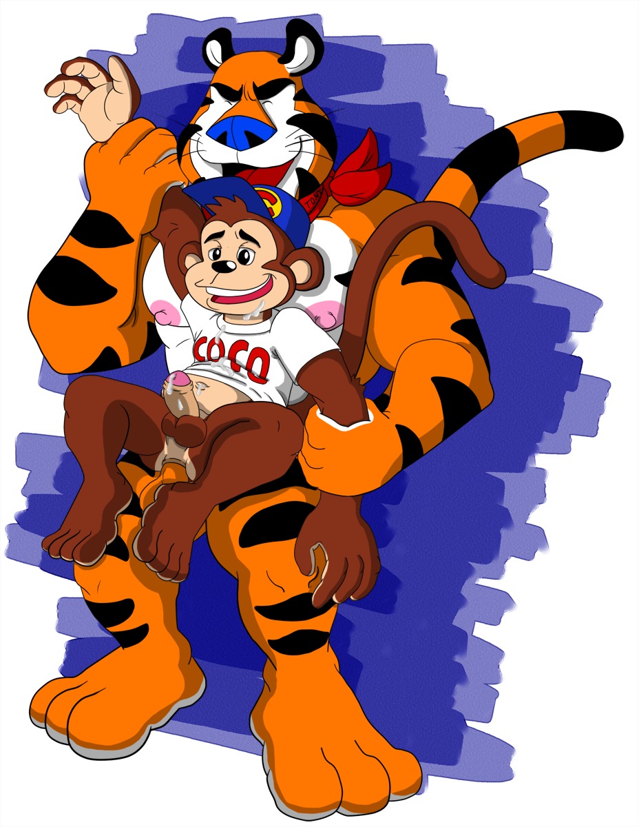 anal anal_penetration anthro balls big_penis bodily_fluids bottomless clothed clothing coco_pops coco_the_monkey countershading crossover cum dominant duo e621 erection felid foreskin frosted_flakes fur genital_fluids genitals haplorhine happy happy_sex hi_res humanoid_genitalia humanoid_penis kellogg's larger_dom larger_male male male/male male_penetrated male_penetrating male_penetrating_male mammal mascot monkey monkeysuit nipples nude pantherine partially_retracted_foreskin penetration penis primate sex size_difference smaller_male tail tiger tony_the_tiger