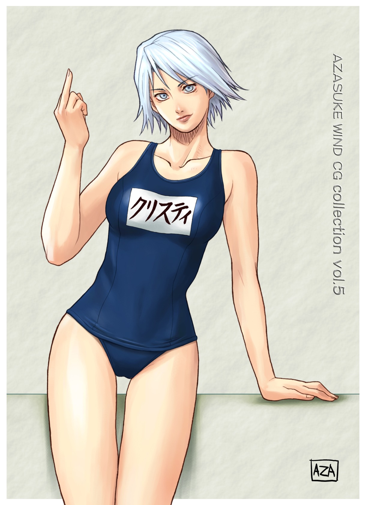 azasuke bikini christie_(doa) dead_or_alive female highres middle_finger rule34 solo swimsuit tecmo white_hair