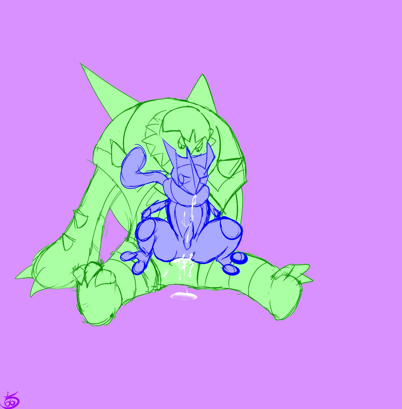 amphibian anal anal_penetration anthro bodily_fluids chesnaught conditional_dnp cum cum_in_ass cum_inside duo e621 erection generation_6_pokemon genital_fluids genitals greninja hi_res klaide male male/male male_penetrated male_penetrating male_penetrating_male nintendo nude penetration penis pink_background pokemon pokemon_(species) sex simple_background tongue tongue_out