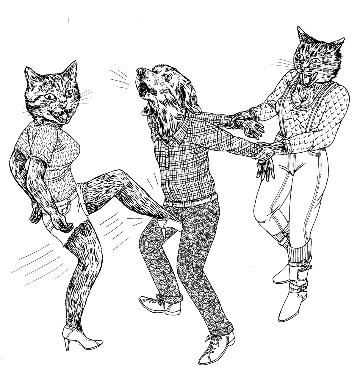 anthro attack ballbusting canid canine canis cock_and_ball_torture crotch_attack domestic_cat domestic_dog e621 felid feline felis female genital_torture group kick lisa_hanawalt low_res male mammal monochrome simple_background violence white_background