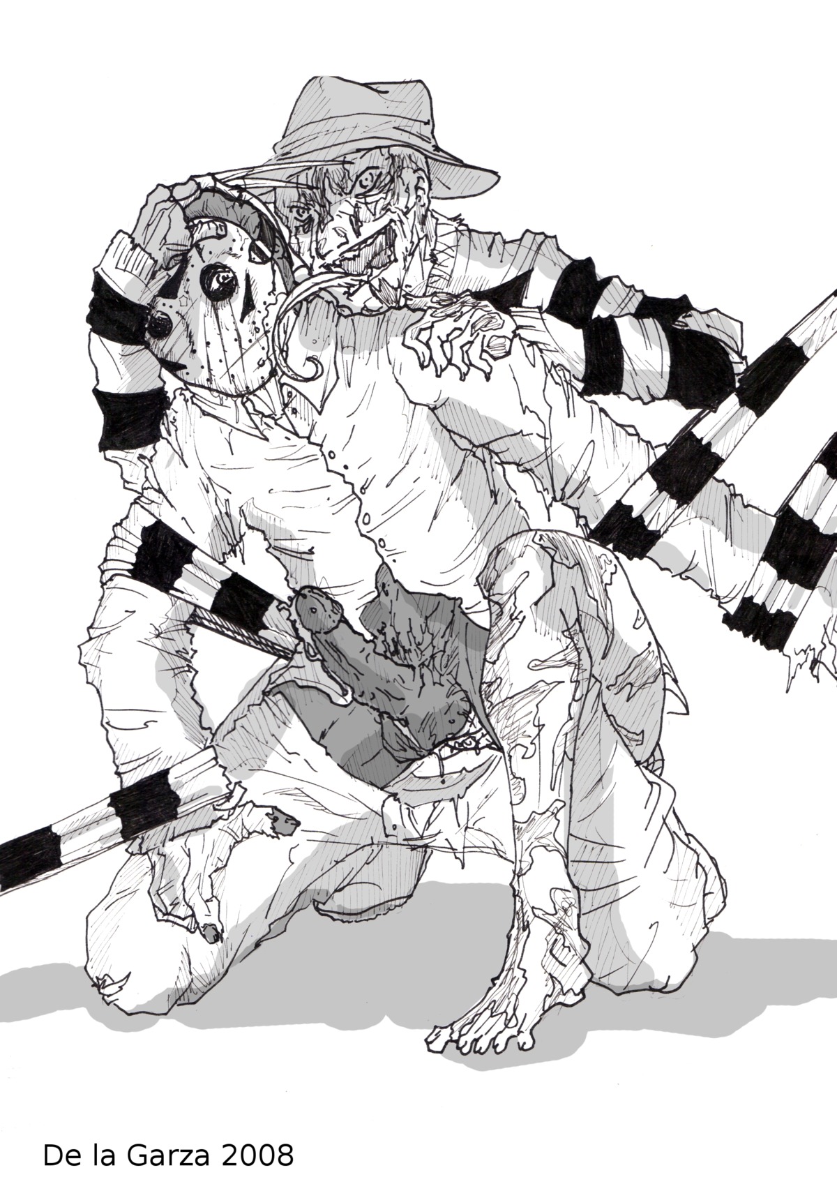 boner erection freddy_krueger freddy_vs_jason friday_the_13th jason_voorhees male male_only monochrome nightmare_on_elm_street rule34
