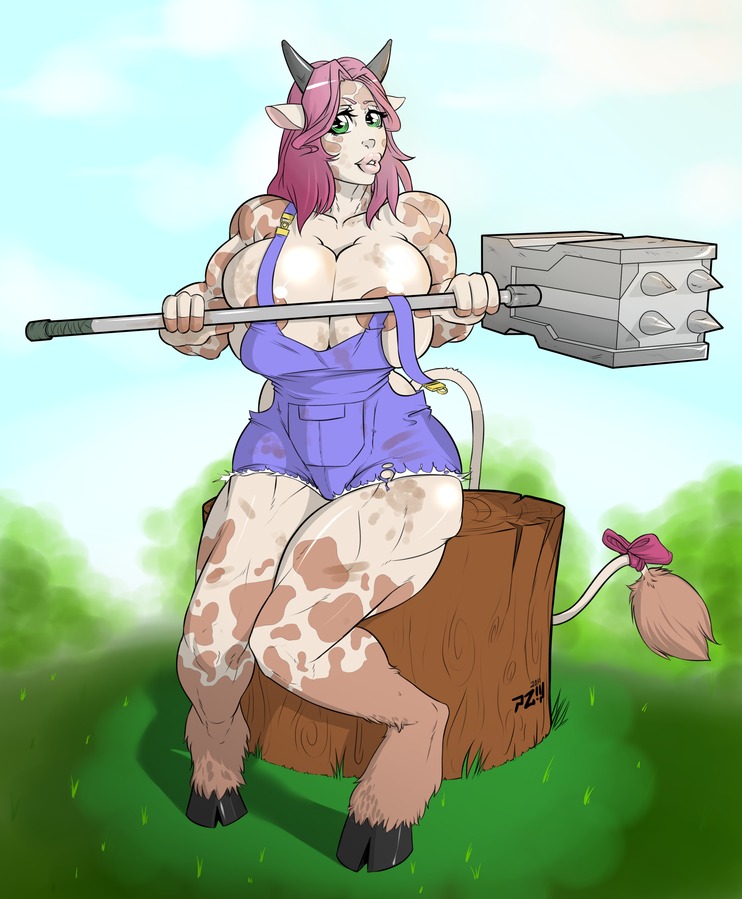 1girls anthro bovine cattle corruption_of_champions cow_girl farmer farmgirl female marble_(corruption_of_champions) milkmaid_(profession) overall pzero rule34 solo tagme
