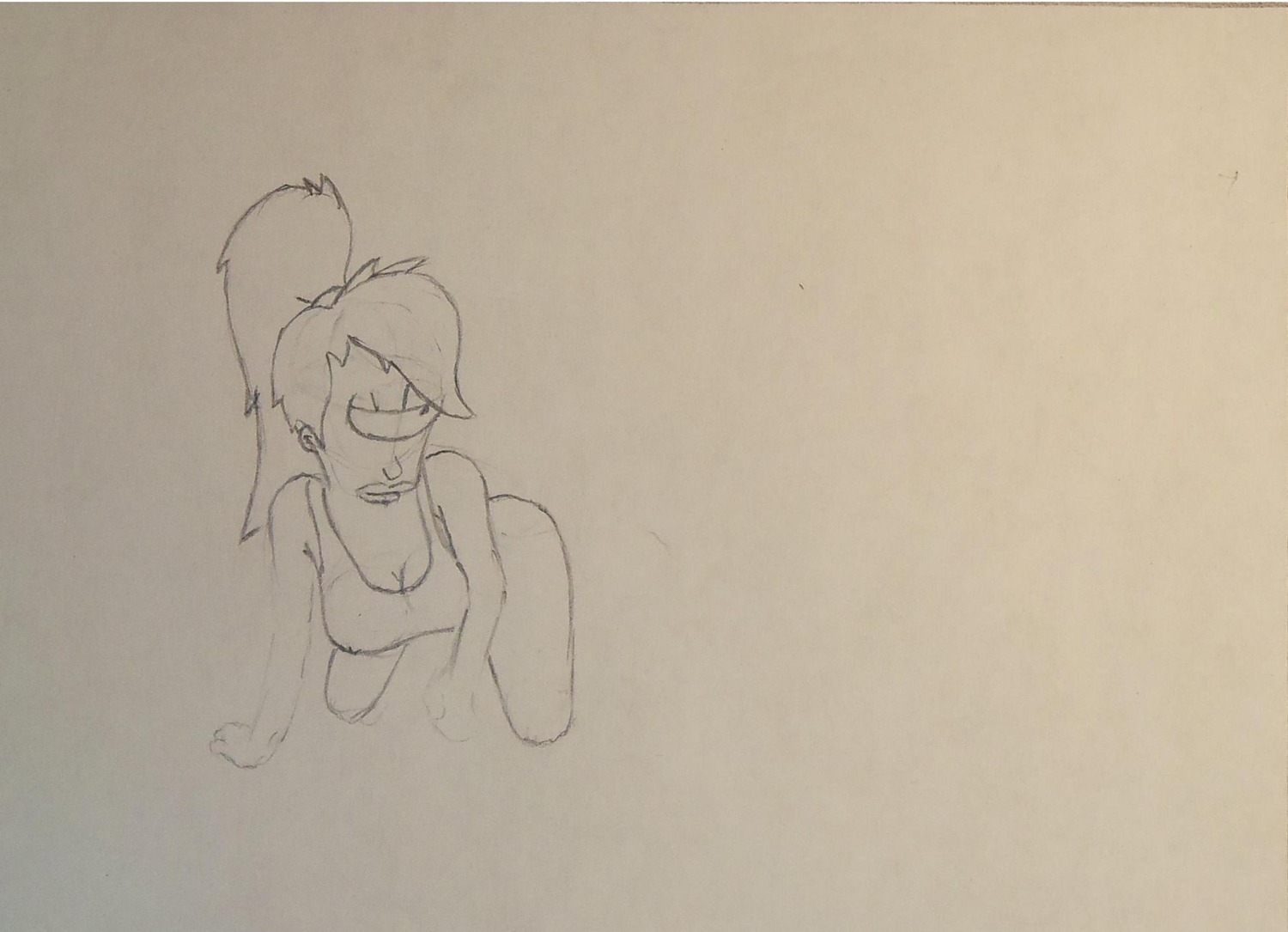 female futurama paper pencil_(artwork) photo_(medium) rule34 sketch traditional_media_(artwork) turanga_leela white_background
