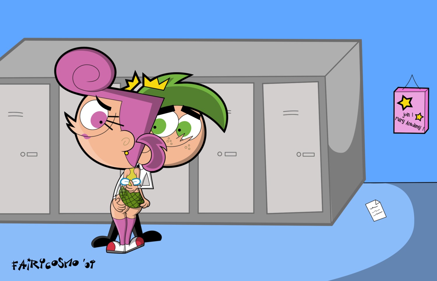 1boy 1girls 2009 cosmo_cosma eyelashes fairycosmo female female_focus green_eyes green_hair humanoid light-skinned_female light-skinned_male light_skin male male_focus married_couple nickelodeon nicktoons pale_skin pink_eyes pink_hair rule34 straight_hair tagme the_fairly_oddparents wanda_fairywinkle-cosma