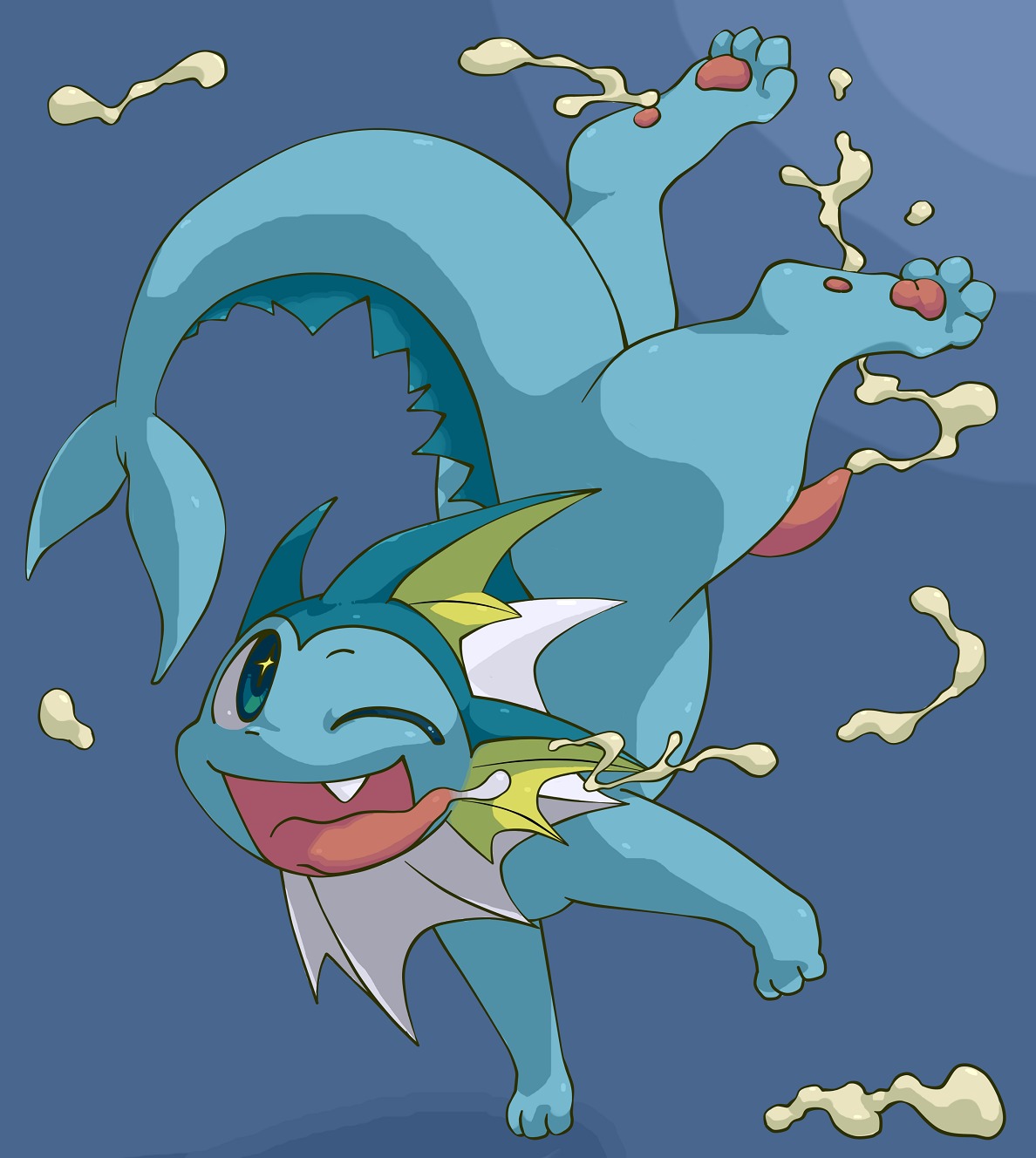 blue_background blue_eyes color cum eeveelution feral fin male male_only nintendo nude pawpads paws penis pok&eacute;mon_(species) pokemon pokemon_(species) rule34 simple_background solo spikes tagme tail tongue tongue_out upside-down vaporeon wink