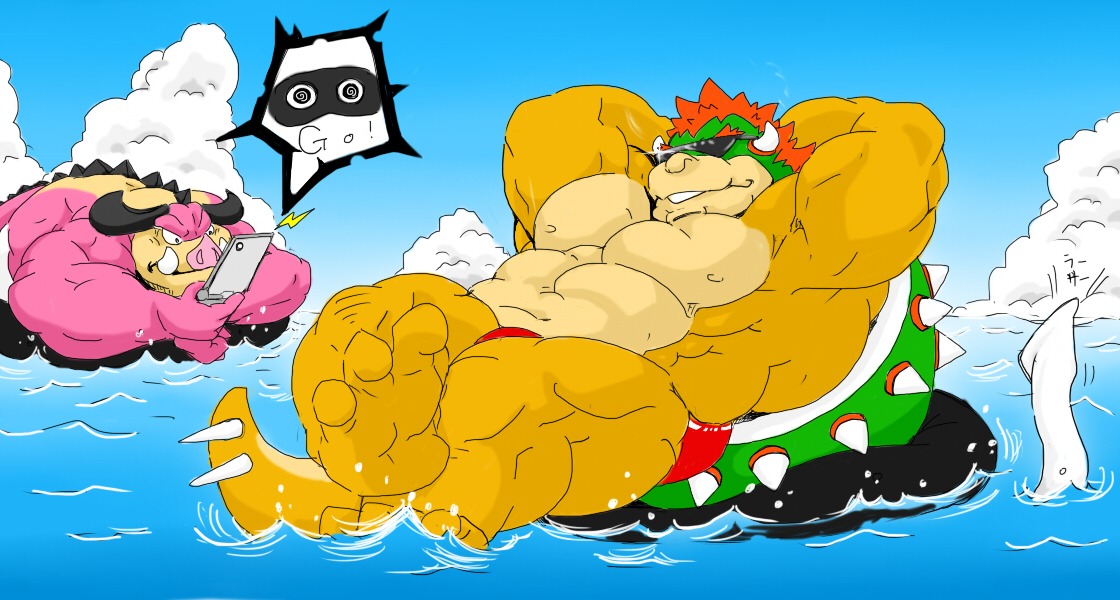 blooper bowser green_shell horns koopa male male_only mario_(series) mario_and_luigi_(series) midbus nintendo nipples rule34 shell spiky_shell tagme