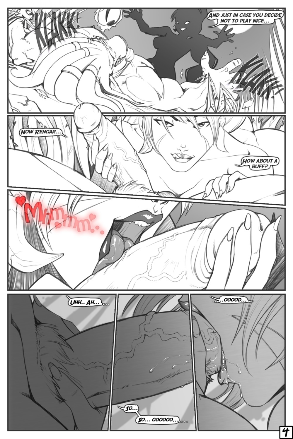 2013 anthro anthro_penetrating anthro_penetrating_human big_penis bodily_fluids breasts comic dialogue duo e621 english_text erection felid fellatio female female_focus female_on_anthro female_penetrated genitals greyscale grin hi_res human human_focus human_on_anthro human_penetrated humanoid_genitalia humanoid_penis interspecies league_of_legends licking lion male male/female male_on_human male_penetrating male_penetrating_female mammal monochrome nidalee_(lol) nipples not_furry_focus nude oral oral_penetration outside pantherine penetration penile penis penis_lick recklessarts rengar_(lol) riot_games saliva sex smile solo_focus tencent text tongue tongue_out