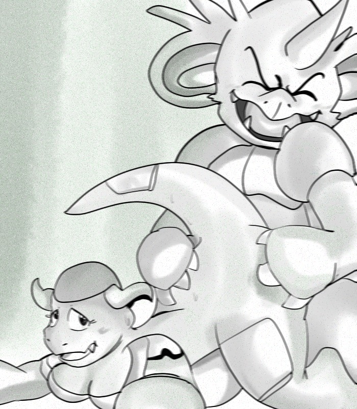 breasts female feral interspecies kangaskhan male monochrome nidoking nikolla nude pokemon pokemon_(species) raised_tail rule34 sex straight tagme tail